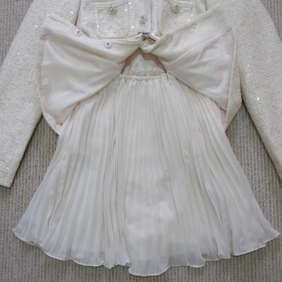 Self-Portrait CREAM SEQUIN BOUCLE TAILORED MINI DRESS - Picture 6 of 10